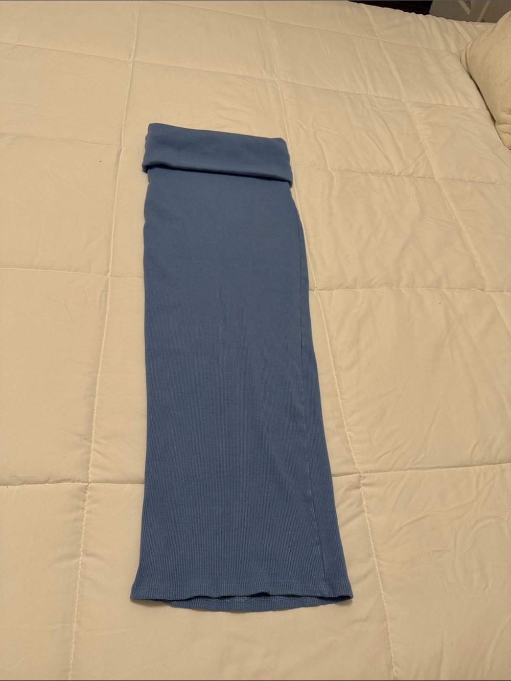 Fashion Nova Dusty Blue Ribbed Fold-Over Waist Maxi Skirt